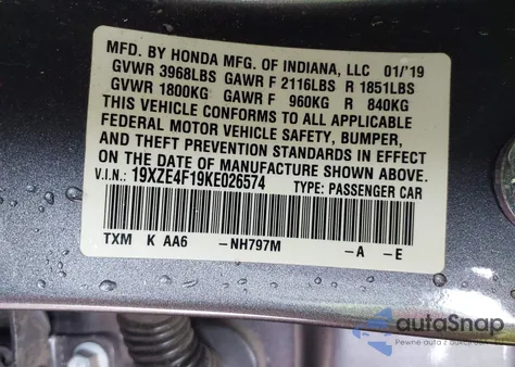 2019 Honda Insight Lx из США, поврежденный, VIN 19XZE4F19KE026574